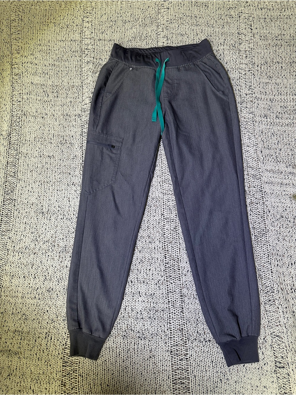 Women’s Figs Dark Gray Jogger Pants with Teal Drawstring